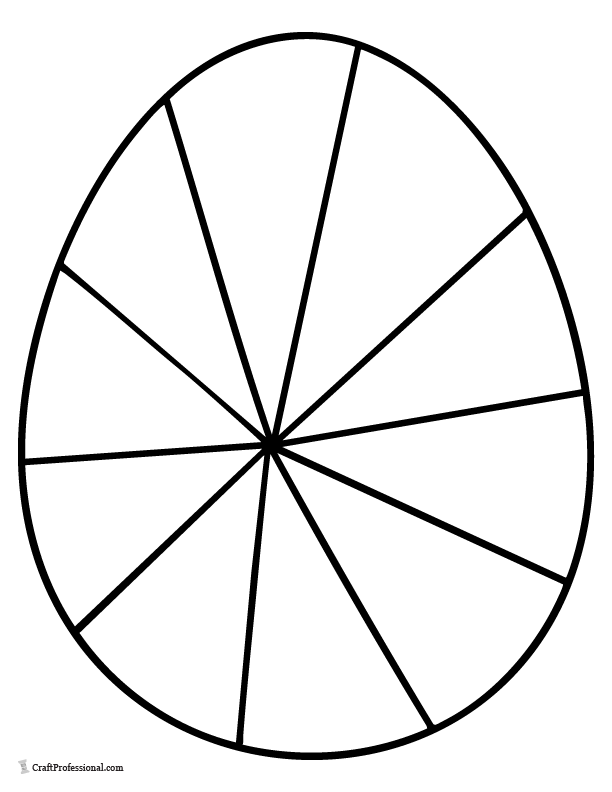 Easter egg coloring page divided into 10 chunky wedge segments.