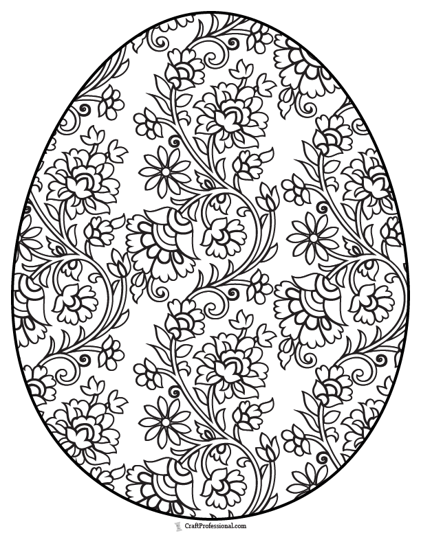 Easter egg with a detailed floral pattern, coloring page.