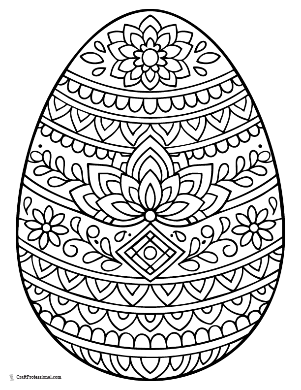 Mandala Easter egg coloring page with detailed patterns for teens and adults.