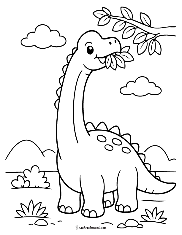 Easy brachiosaurus eating leaves coloring page