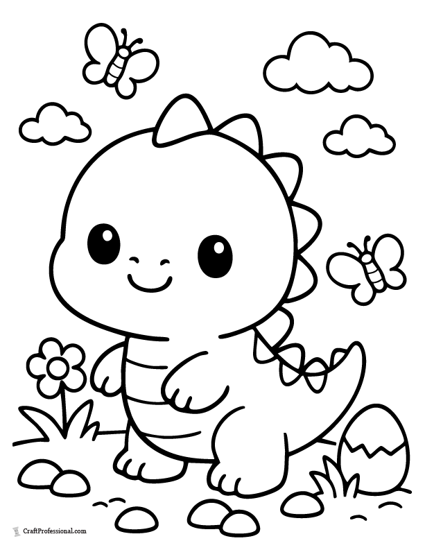 Easy cartoon dinosaur coloring page