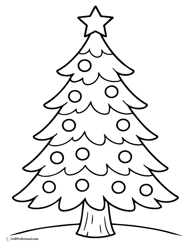 Classic Christmas tree with ornaments coloring page.