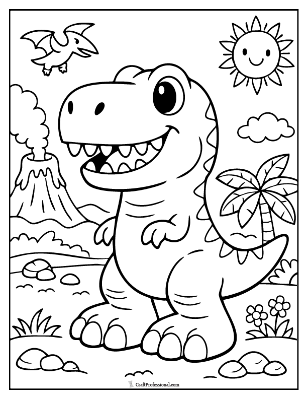 Easy dinosaur with big feet and tiny arms coloring page