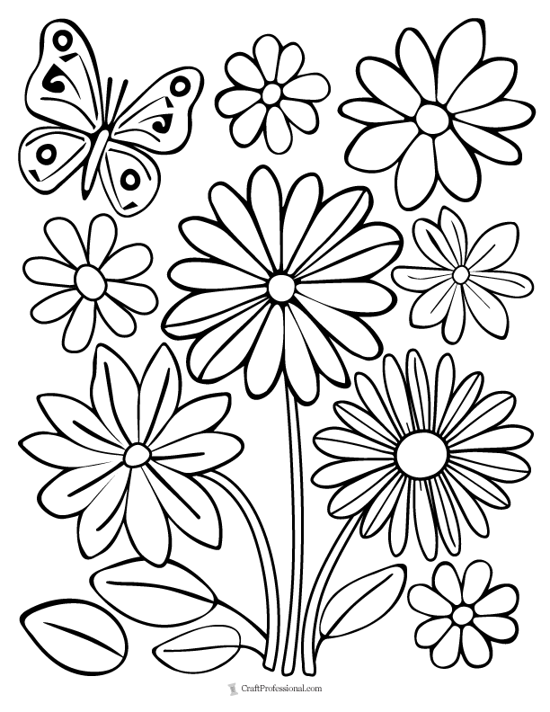 Four big flowers - Flowers Adult Coloring Pages