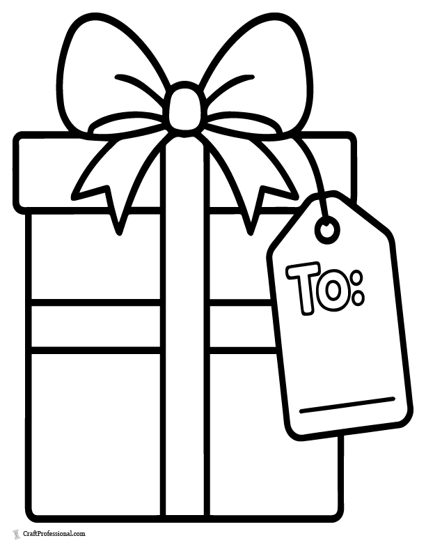 Gift with large tag to color and fill in.