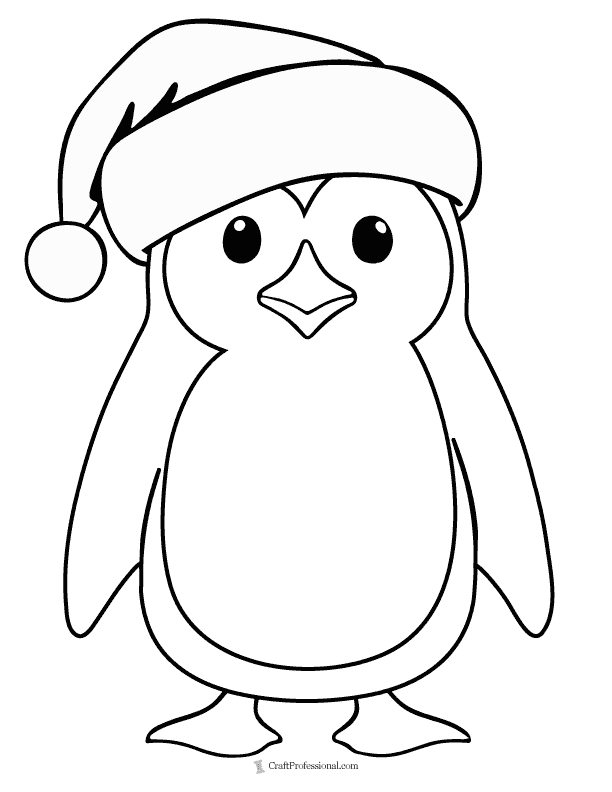 Coloring page: penguin wearing a Santa hat