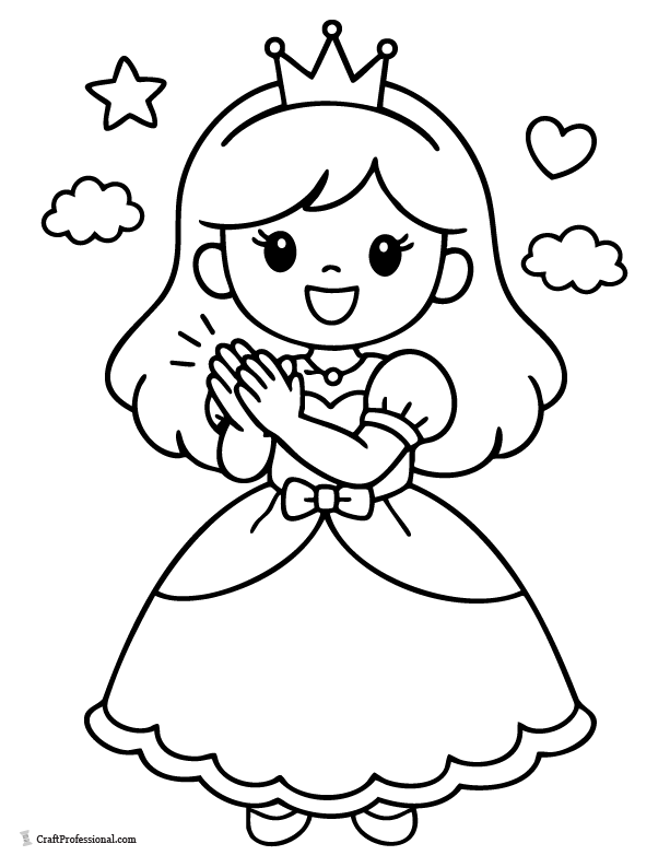 Easy princess coloring page clapping her hands