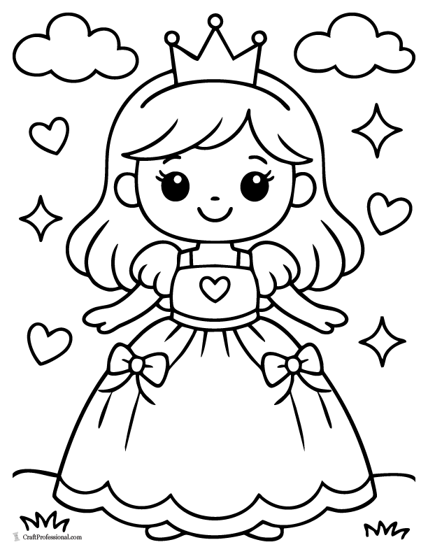 Easy princess coloring page with a simple crown