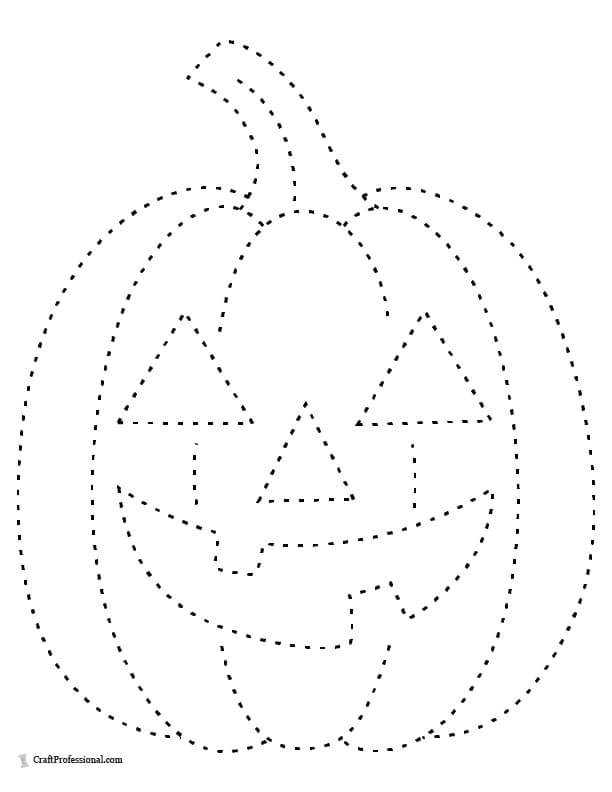 Simple jack o'lantern with dotted lines for tracing, coloring page