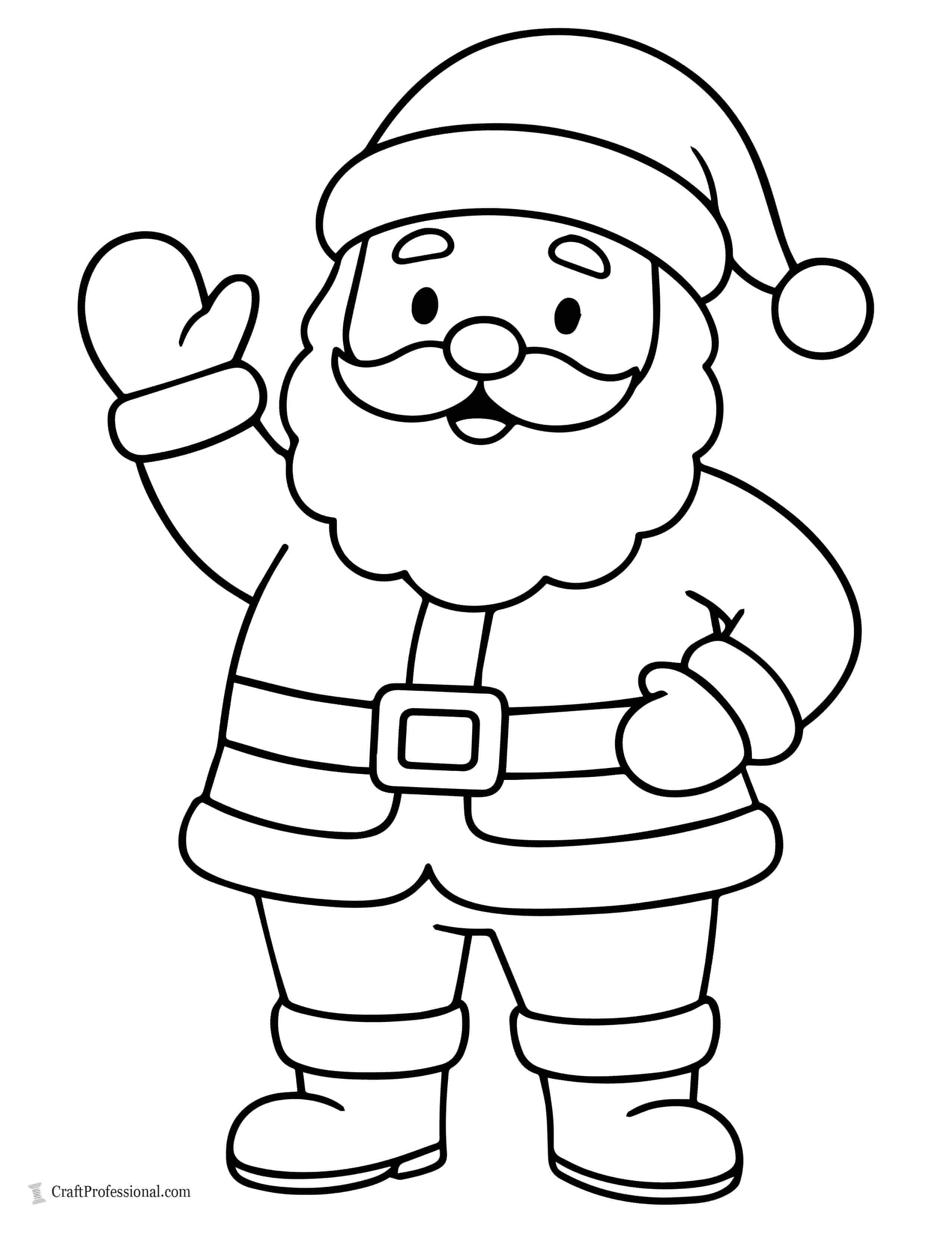 Santa waving with a mittened hand coloring sheet