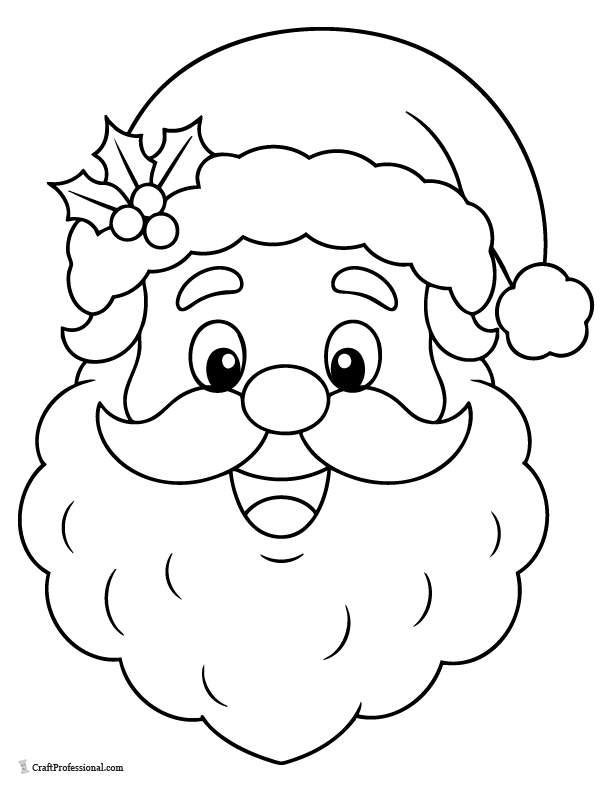 Easy Santa face coloring page for young children with a simple hat, beard, and large spaces to color.