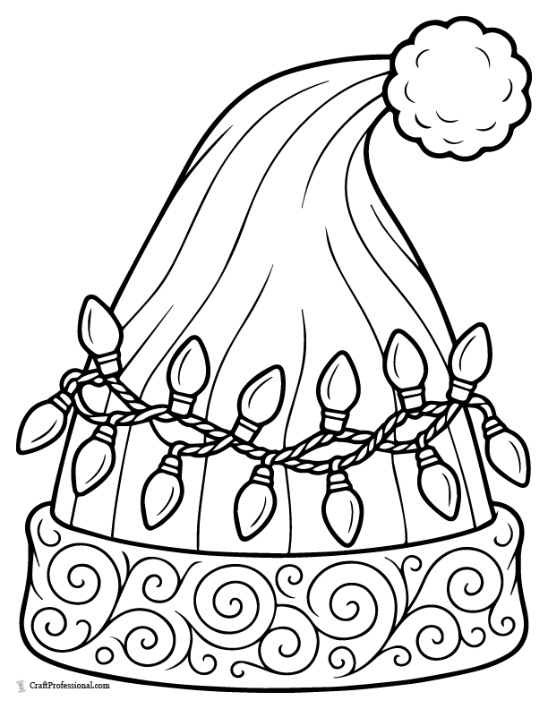 Santa's hat with Christmas light trim to color.