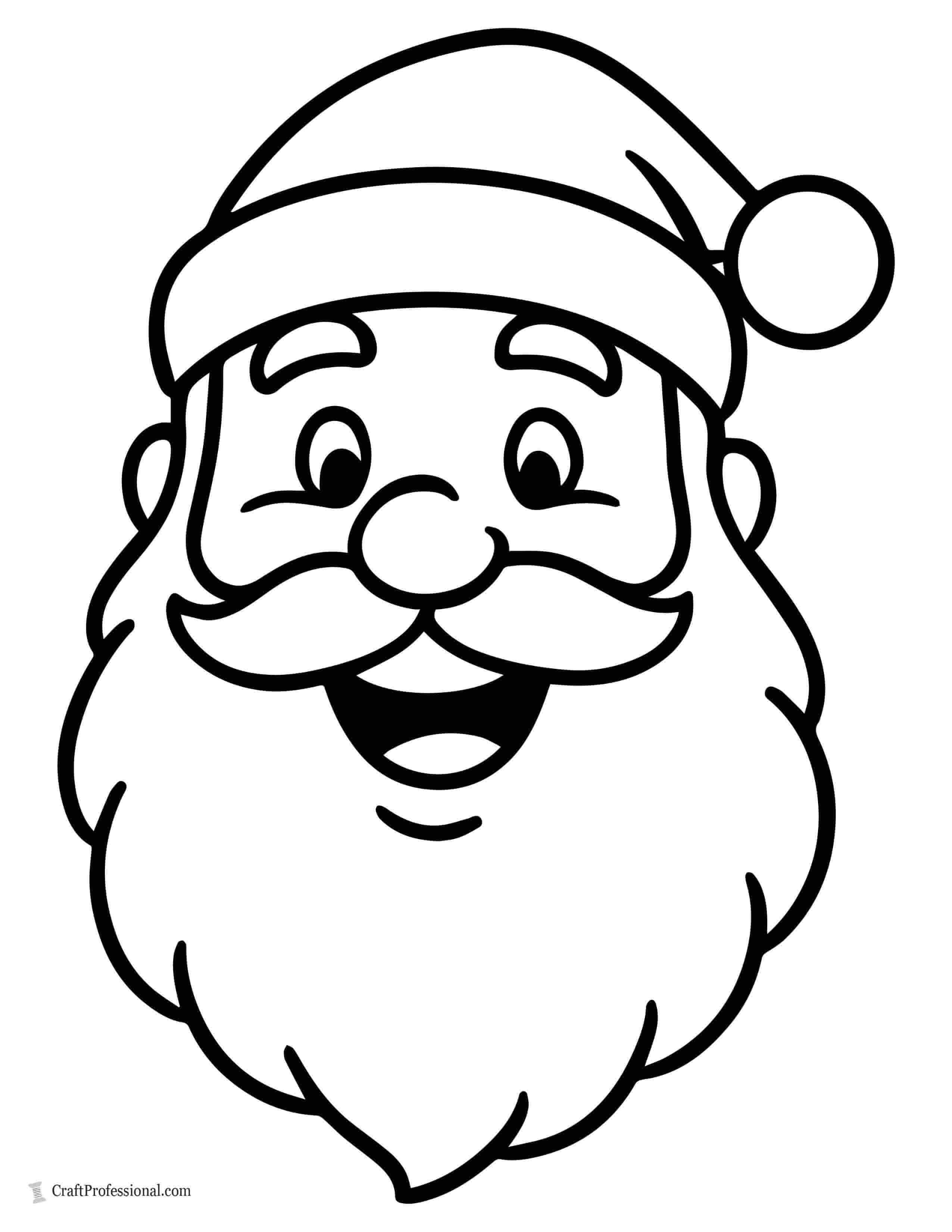 Santa headshot with a big smile and bold lines coloring page