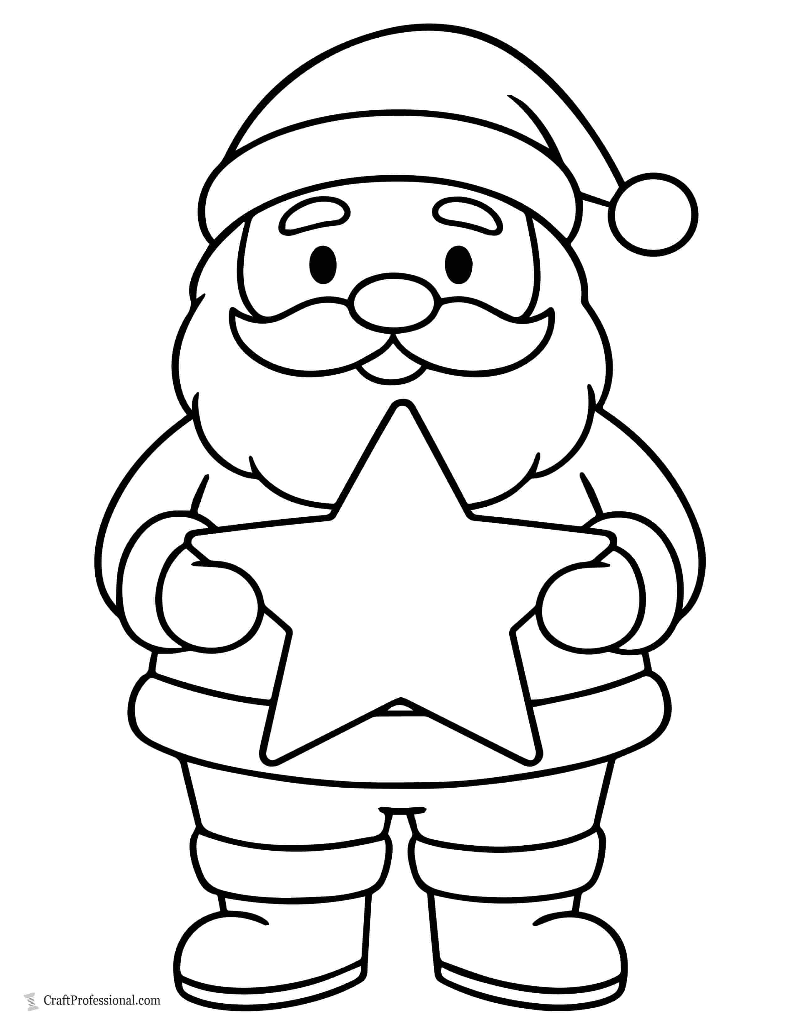 Santa holding a big star coloring page