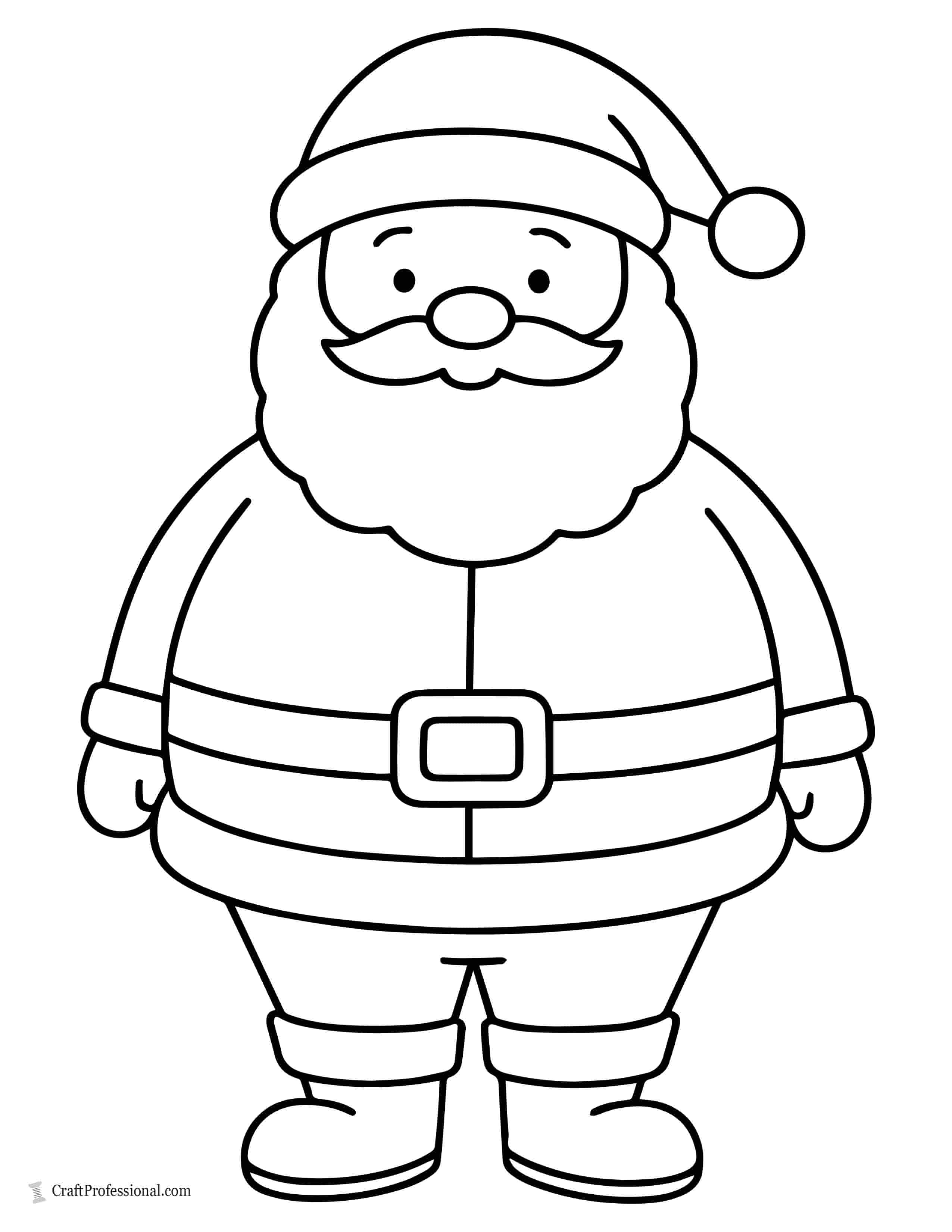 Santa with a round belly and minimal detail coloring page
