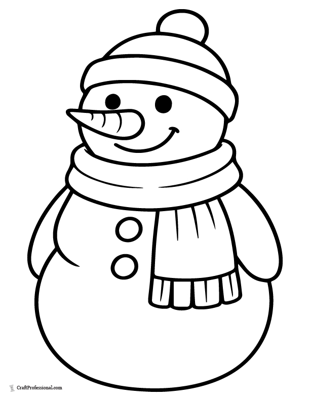 Snowman with a big scarf wrapped around his neck, coloring page.