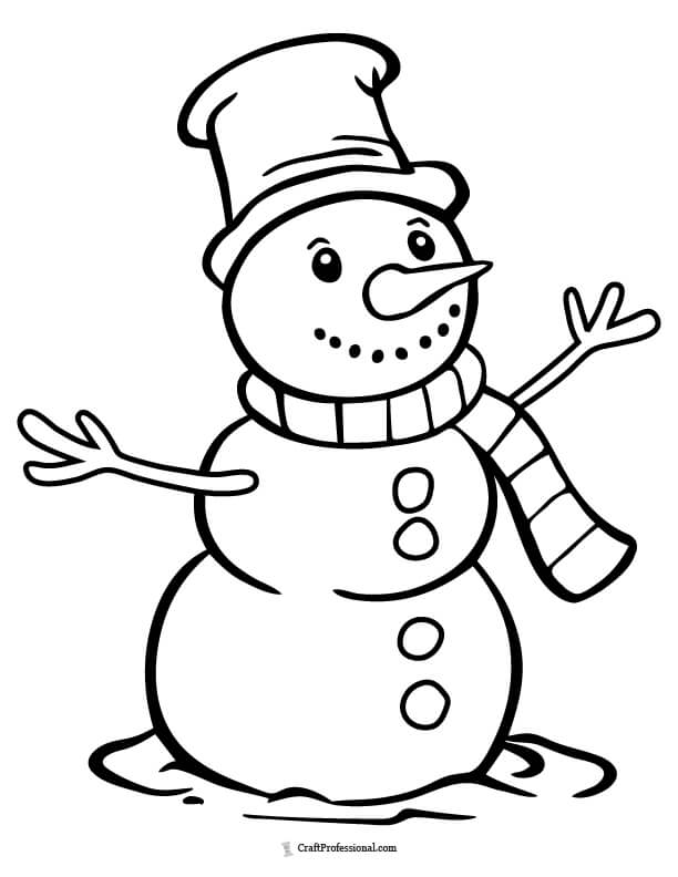 Simple snowman wearing a top hat coloring page