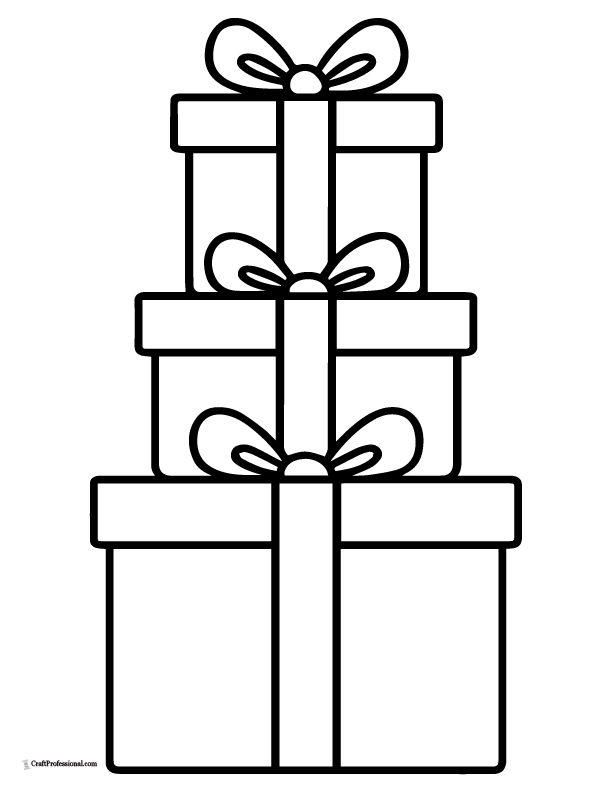 Three easy stacked presents coloring page for preschool.