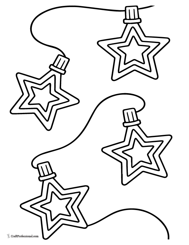Garland of 4 star-shaped Christmas lights to color.