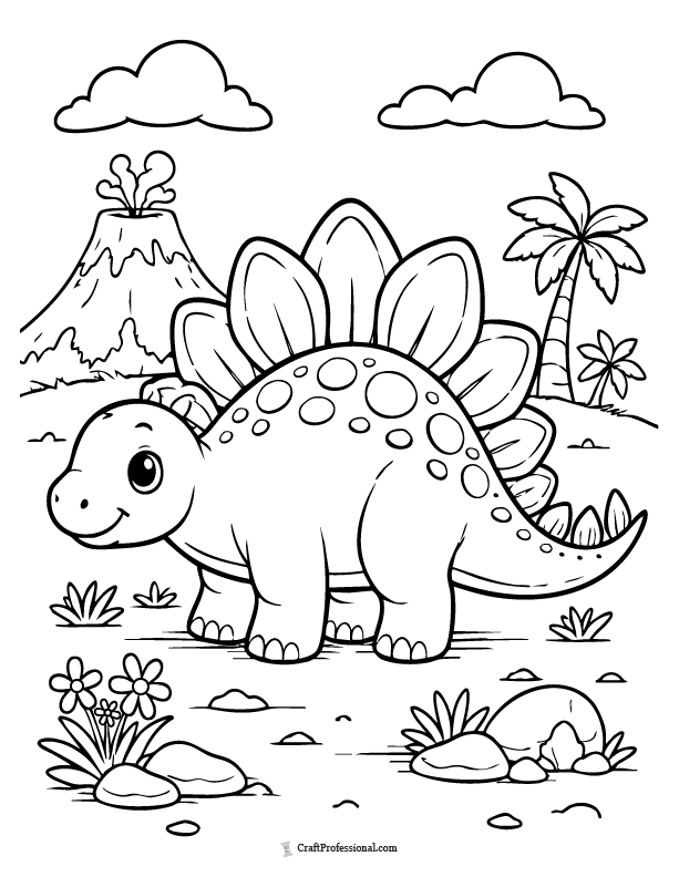 Easy stegosaurus with big plates coloring page for kids