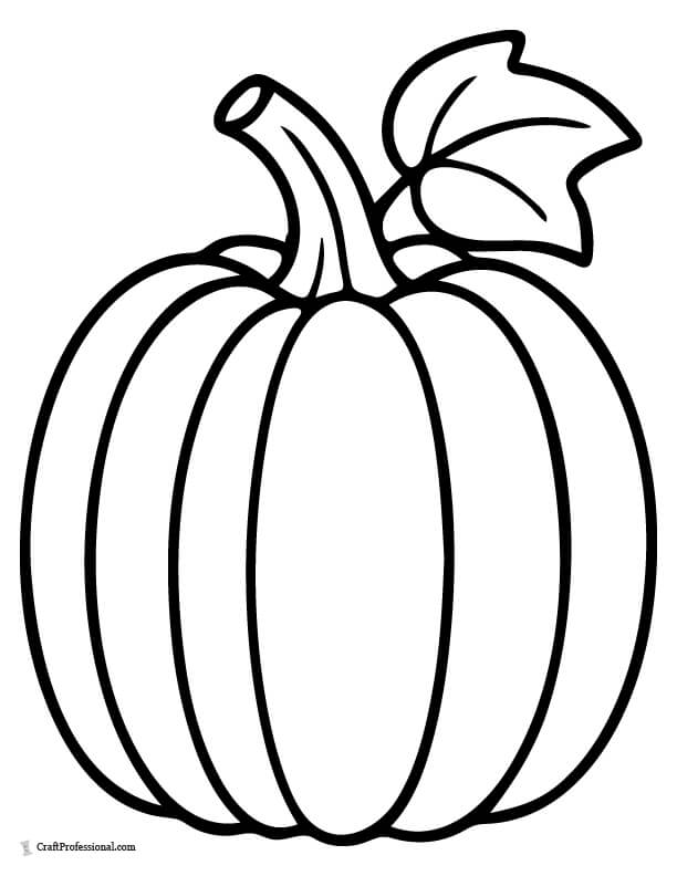 Simple, rounded pumpkin with a leaf coloring page