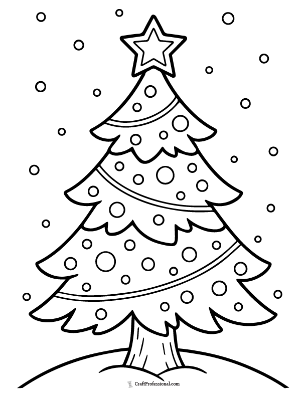 Tree with snow base for kids coloring page.