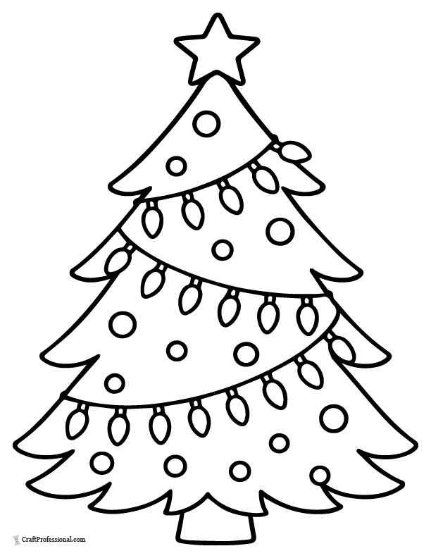 Easy tree with string of lights coloring page.