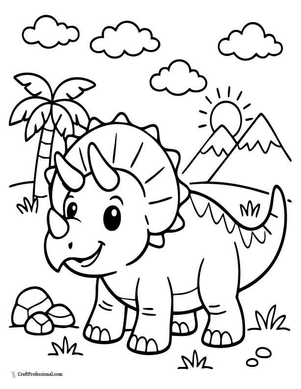 Easy triceratops with three horns coloring page