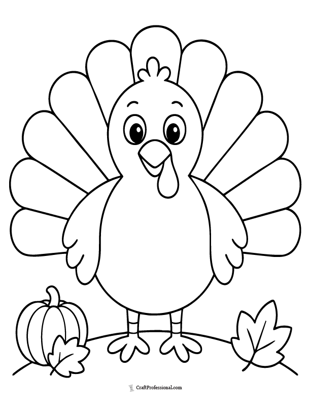 Easy turkey coloring page with large simple shapes for preschoolers.