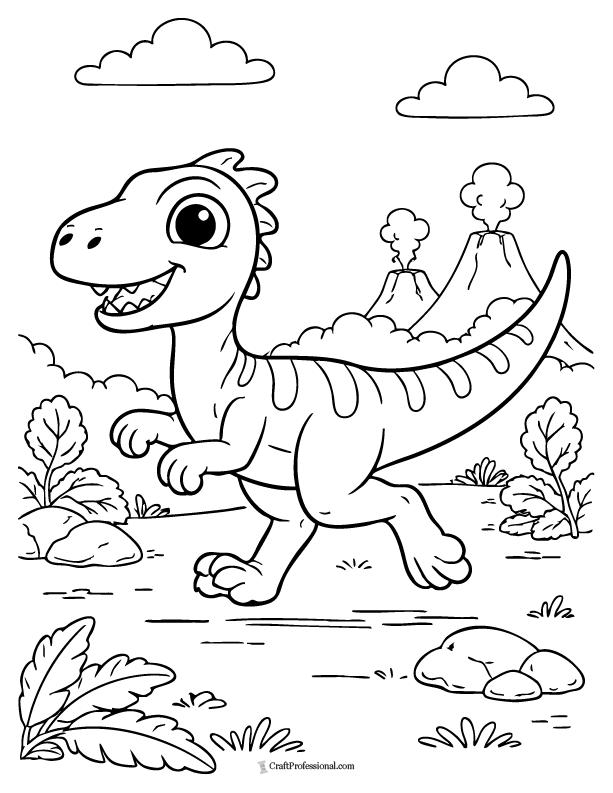 Easy velociraptor running coloring page