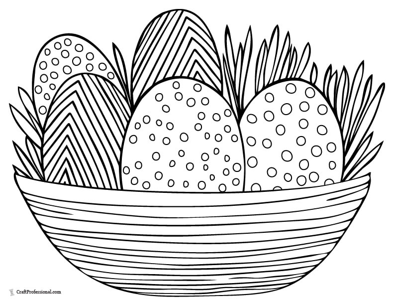 Easter eggs in basket coloring page