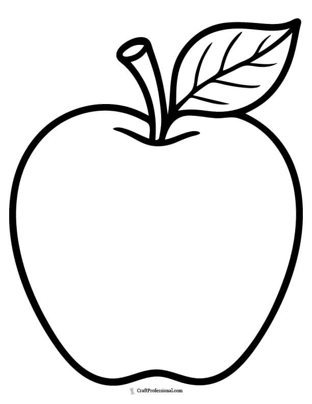 Large apple with leaf very simple coloring page for toddlers