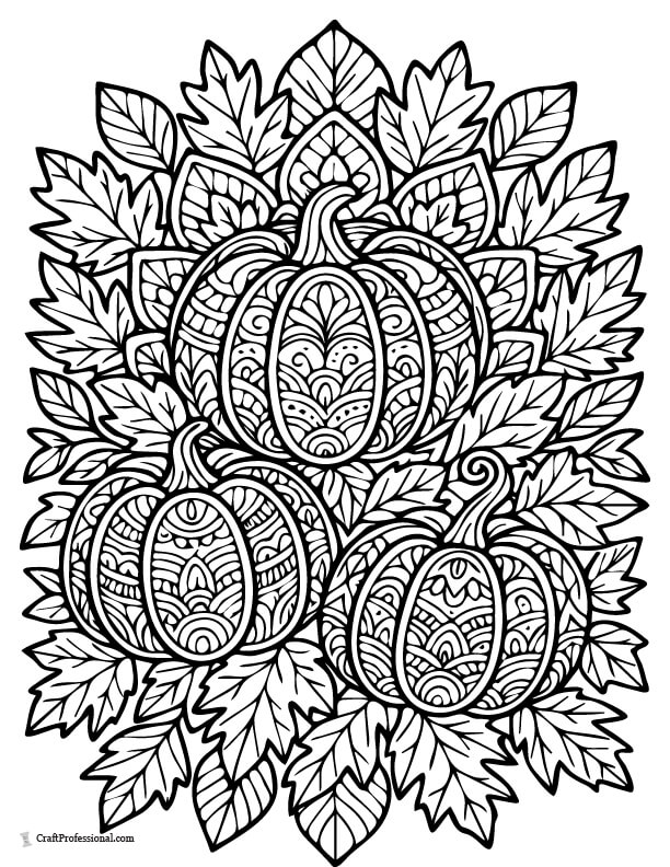 Mandala style detailed fall pumpkin coloring page