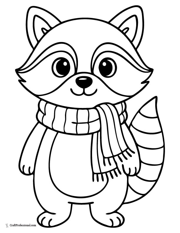 Cute raccoon wearing a scarf coloring sheet