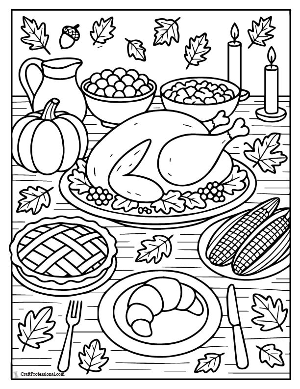thanksgiving dinner table coloring page