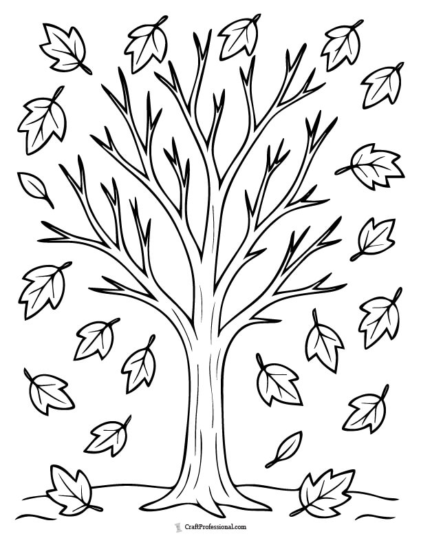 Fall tree shedding its leaves coloring sheet