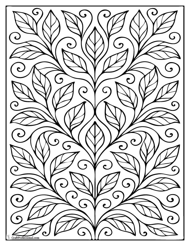 Detailed leaves and vines coloring page