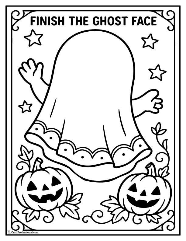Finish the ghost face, draw your own expression, coloring page, activity sheet