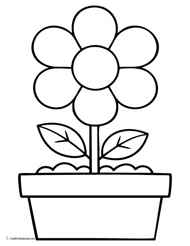 Simple flower in a pot coloring page with thick outlines and easy shapes.