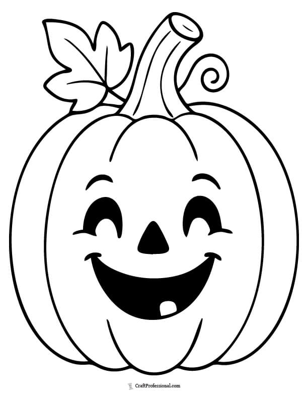 A friendly, smiling jack o'lantern coloring page for kids