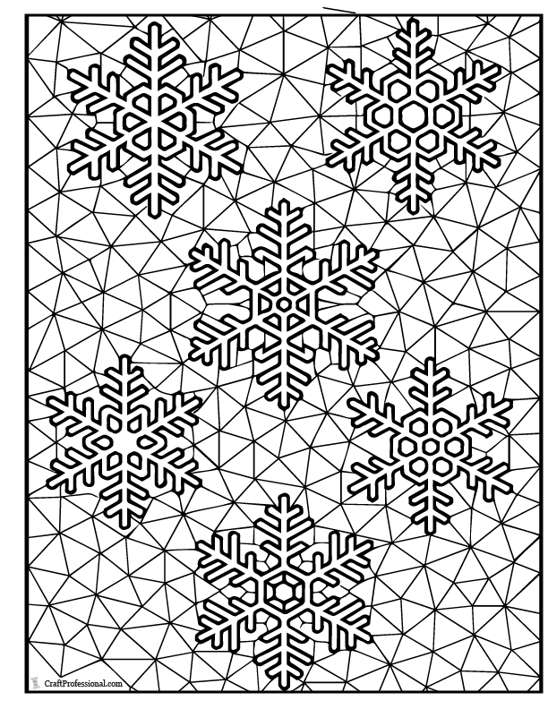Geometric snowflake grid, coloring page.