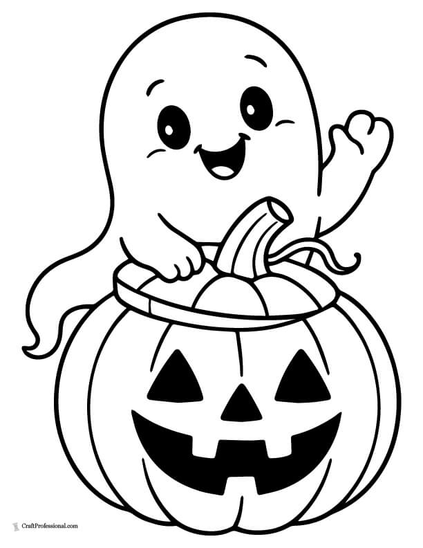 Ghost peeking out of a jack-o'-lantern, coloring page