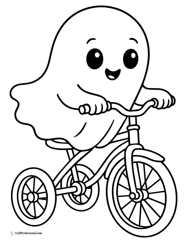 Ghost riding a tricycle, easy, cute coloring page