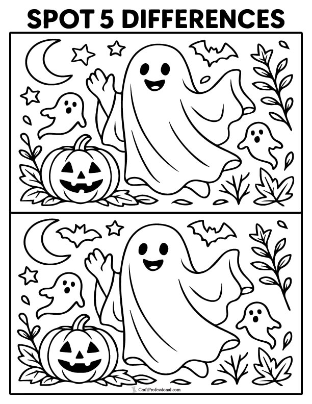 Spot the differences between two ghosts activity sheet and coloring sheet