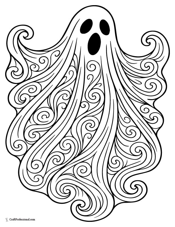 Ghost appearing through mist, detailed coloring page
