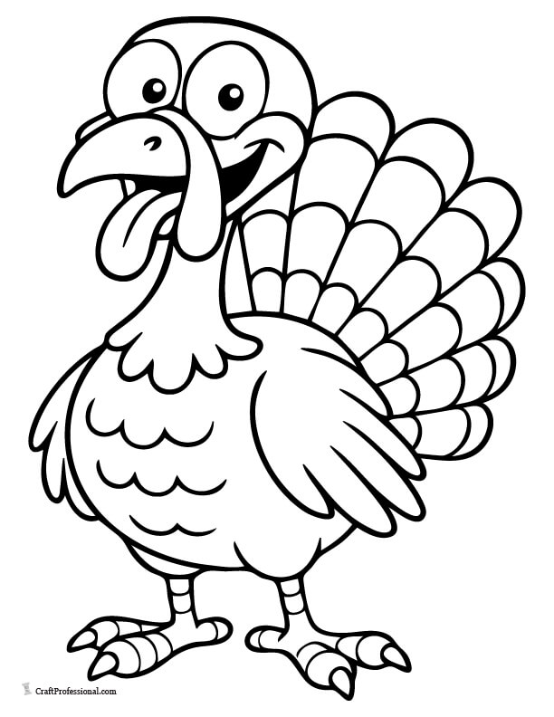 Cartoon turkey with a goofy facial expression coloring page