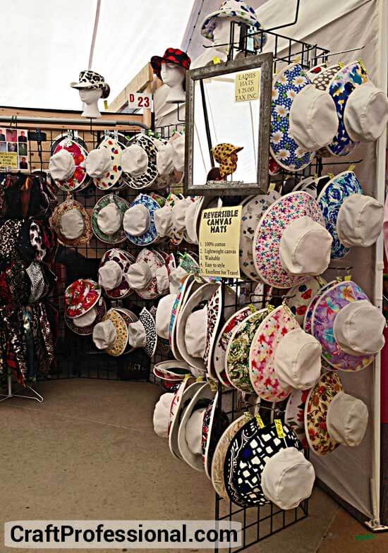 Summer hats on a gridwall rack Summer hats on a gridwall rack