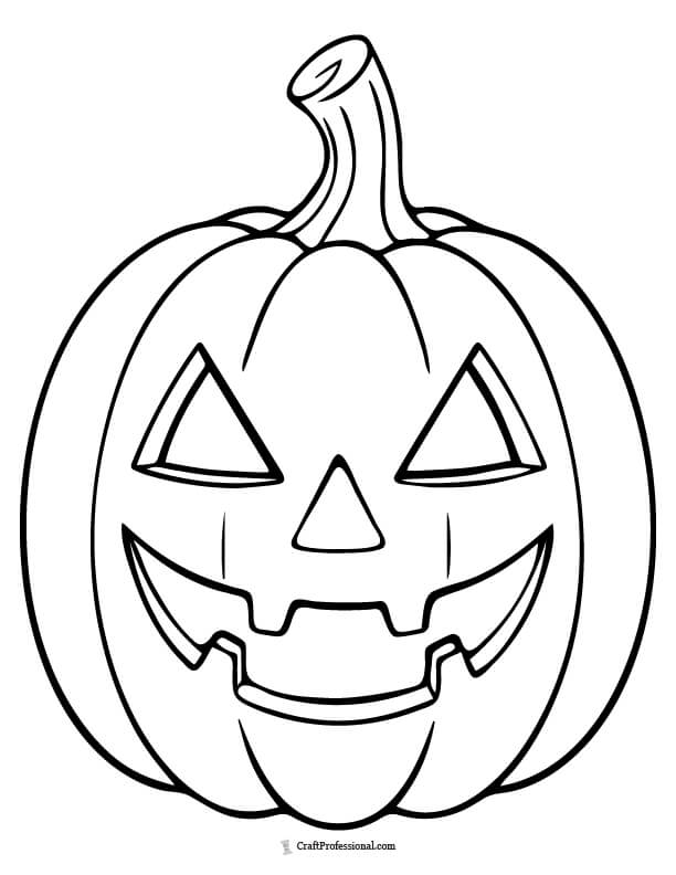 Traditional jack-o’-lantern with eyes and mouth, coloring page.