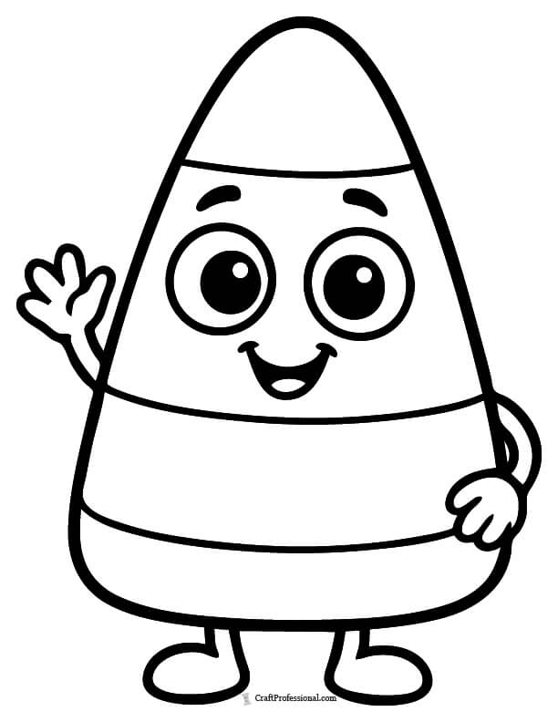 Cute candy corn character with oversized eyes and a happy smile, designed with bold, easy lines coloring pages.