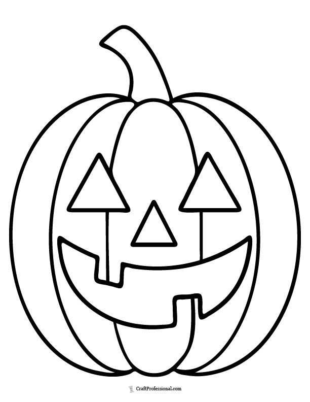 Simple jack-o’-lantern coloring page with a round shape and large triangle eyes, perfect for young kids, coloring page.